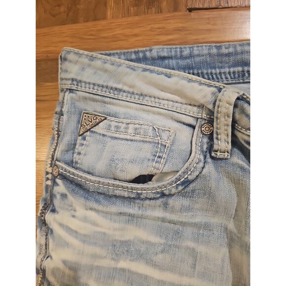 Salvage Mayhem Regular Bootcut Jeans 38x27 Distressed Light Blue Denim - Picture 4 of 9